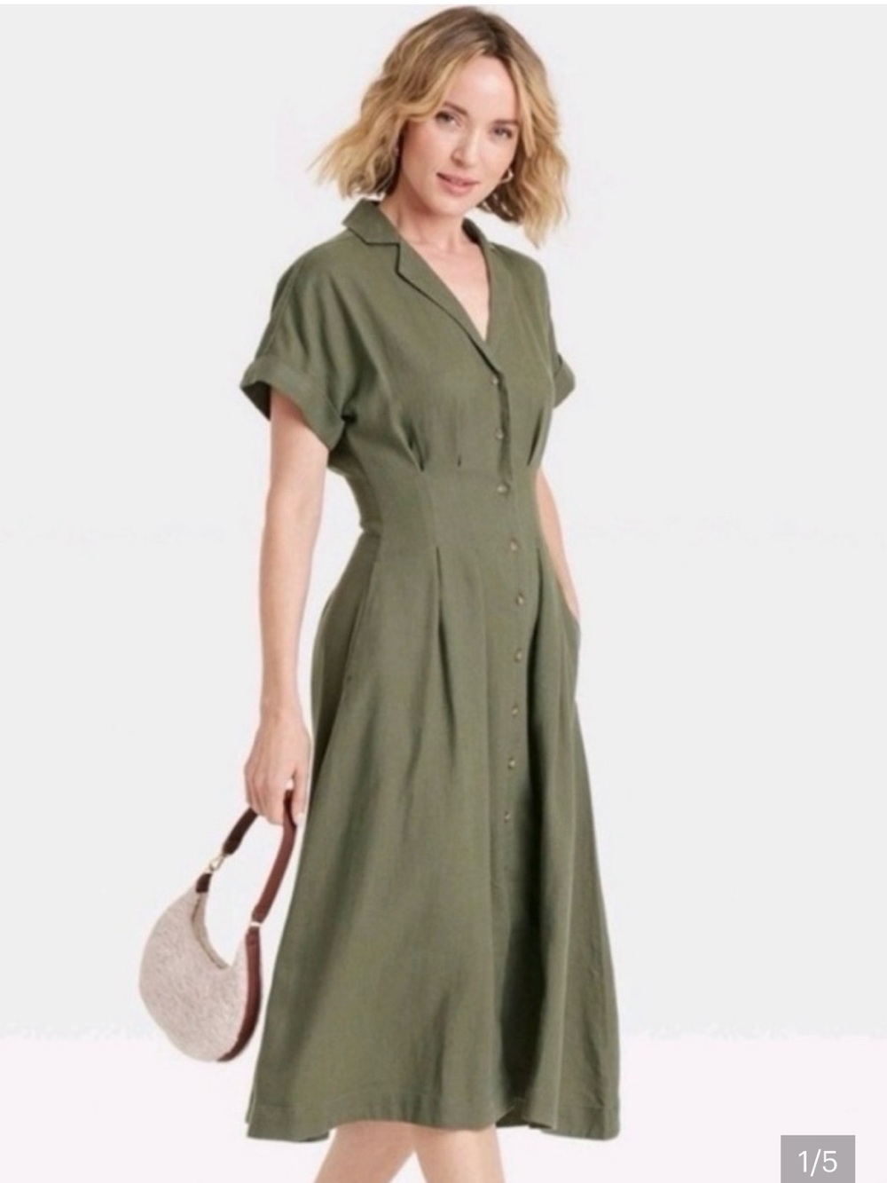 Universal Thread Olive Green Collared Button-Midi Dress